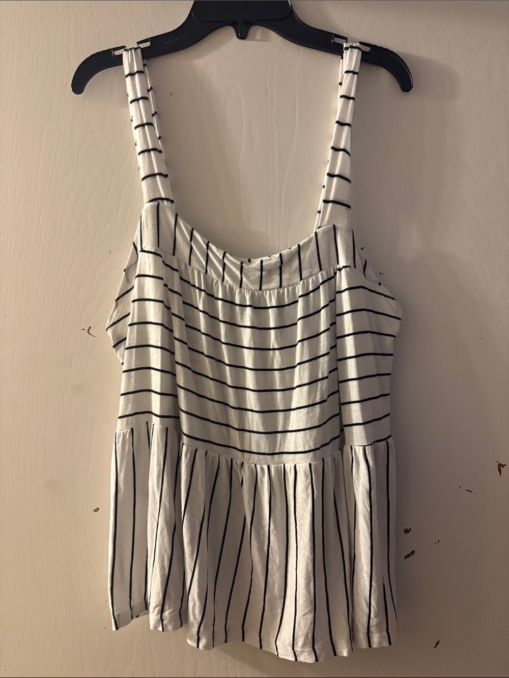 Striped Sleeveless Peplum Tank Top - White/Black